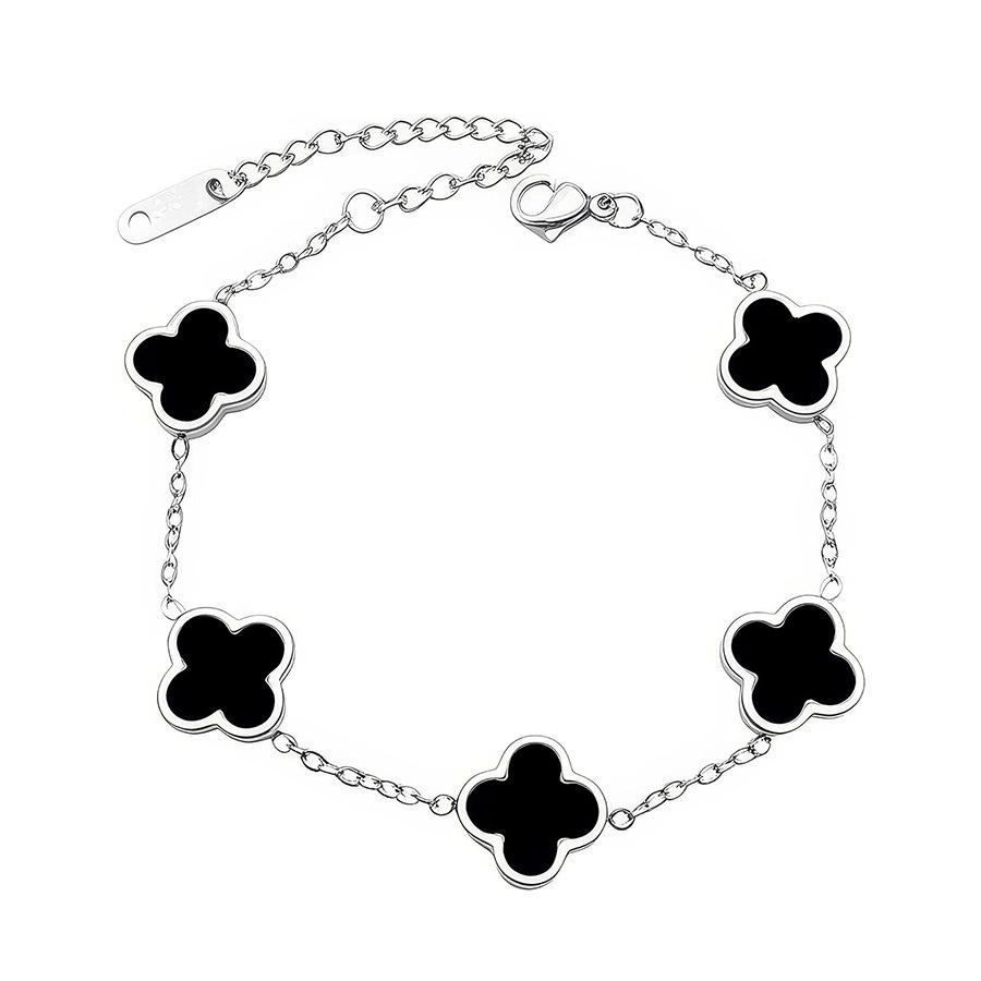 18K Gold Plated Four-Leaf Clover Bracelet with Mother-of-Pearl, Titanium Steel Jewelry Piece, Double-Sided Smooth Surface