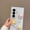 3D Daisy Flower Glitter Clear Case For Samsung Galaxy Z Fold 7 6 5 4 Cute Floral Pearl Shockproof Cover With Pink Beads Wrist St
