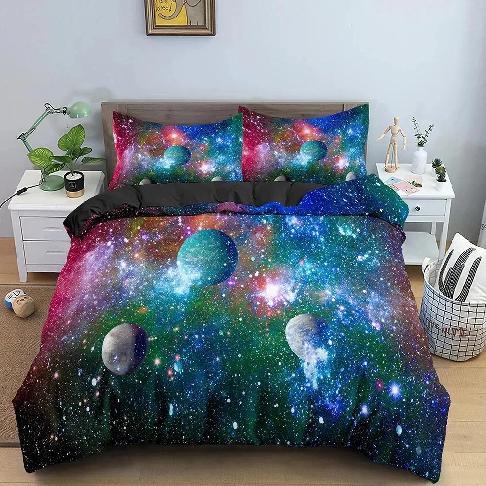 Galaxy Space 3D Universe Bedding Set Single Twin Double Queen King Cal King Size Bed Linen Set