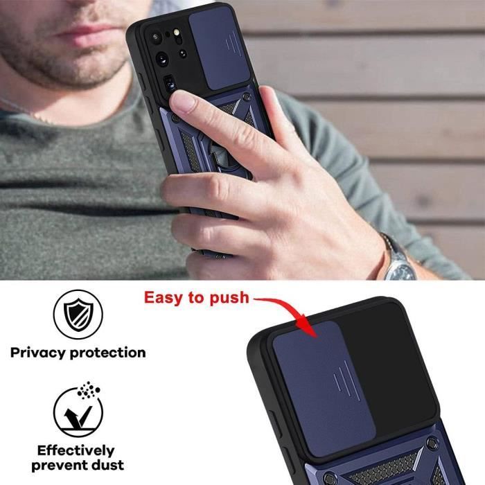 Coque de Téléphone - BOOLING - pour Samsung S20 Ultra - 2 Verres Trempés - Coque Antichoc - Bleu Marine