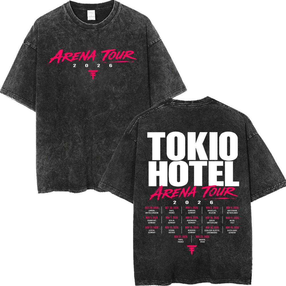 Magliette Vintage Lavate Tokio Hotel Arena Tour 2026 Rock Hip Hop Manica Corta Uomo Donna Moda Casual Maglietta Oversize