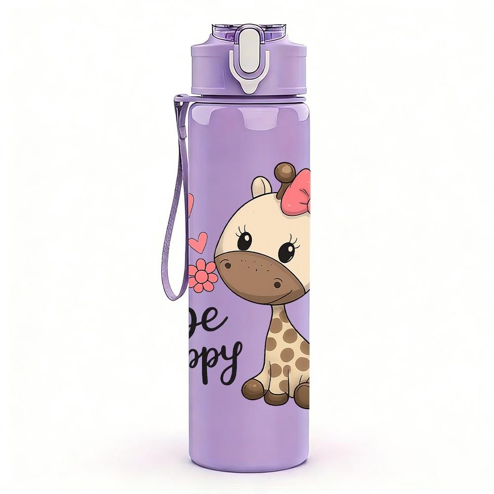1PC Be Happy Giraffe 750ml Color Plastic Sports Water Bottle Leakproof Flip Straw Lid Suitable for Sports Office Home Use