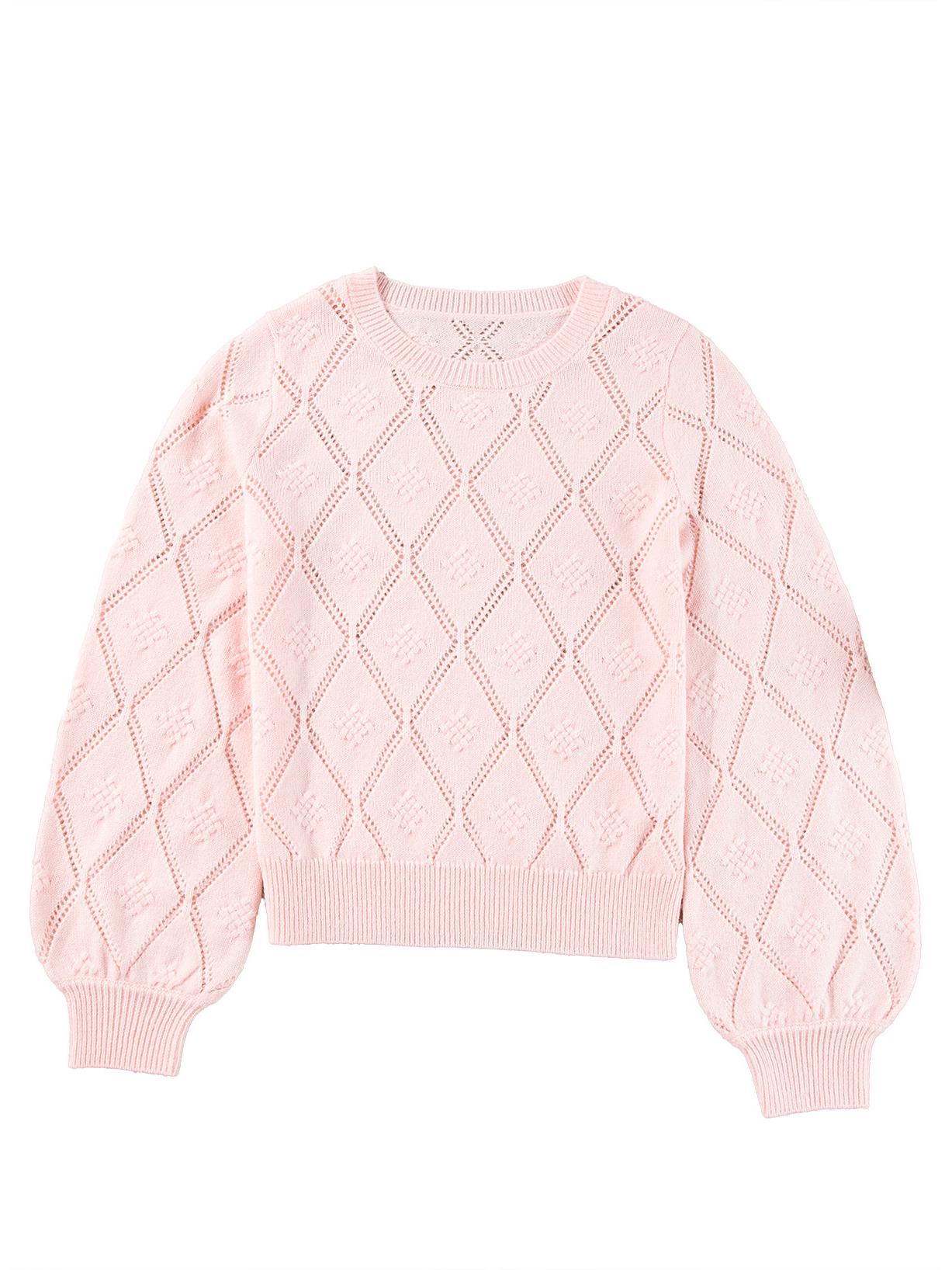 

Женский зимний свитер Shiying с ромбовидной текстурой и круглым вырезом: Европейский и американский повседневный трикотаж Large розовый