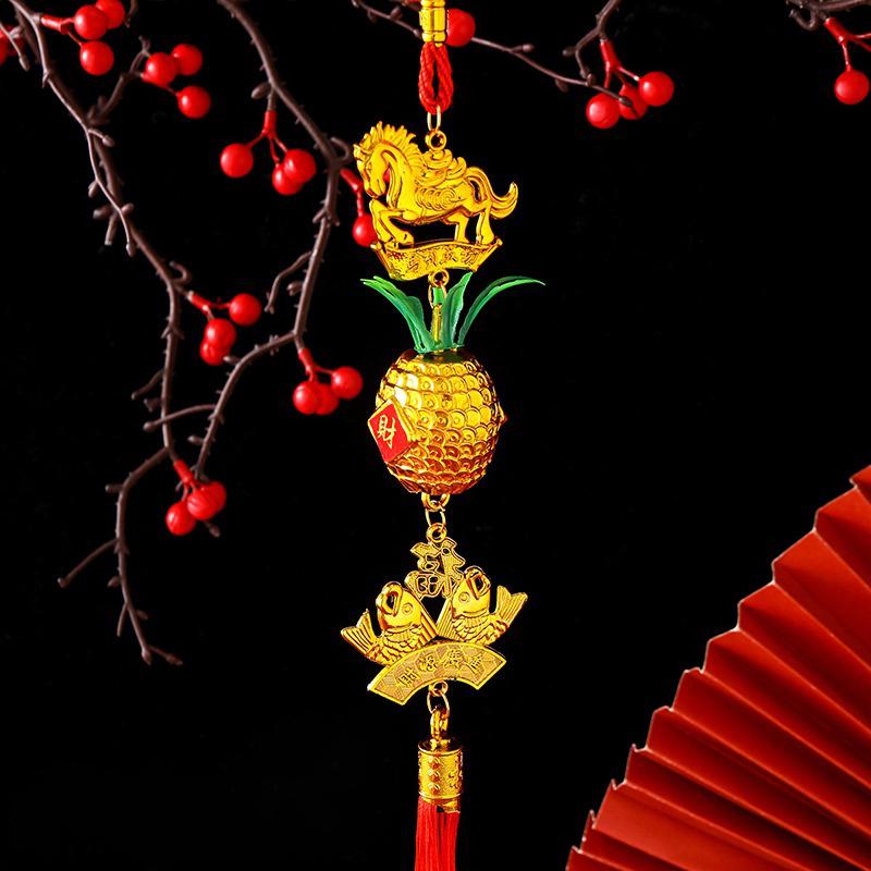 2026 Year Of The Horse Wall Hanging Car Ornament Chinese  Year Red Gold Pineapple Pendant Lucky Decoration Housewarming Gifts