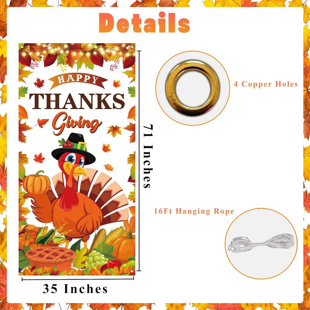 Thanksgiving Party Decorations Large Size Happy Thanksgiving Door Cover for Fall Thanksgiving Party Decorations,71x35 Inch