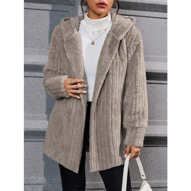 Fall And Winter New Warm Fashion Vertical Stripes Double-sided Polar Fleece Hooded Jacket