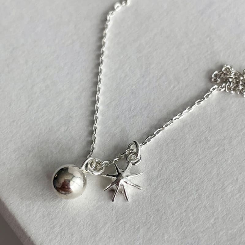 Melliv Silver Star & Kugel Doppelanhänger Halskette_mvn09