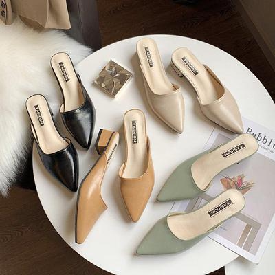 Women's 2023 Summer Pointed Toe Mid Heel Outdoor Mules