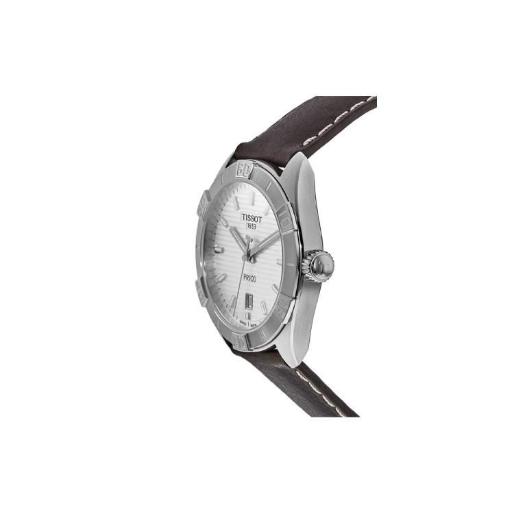 TISSOT PR100 Collection Quartz Movement Men's Watches Watch 42mm White Dial Stainless Steel Case Leather Strap T101.610.16.031.00
