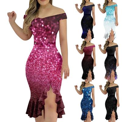 Lässige Partykleider für Damen, Blumendruck, unregelmäßiger Saum, eine Schulter, sexy, rückenfrei, Meerjungfrau-Kleid
