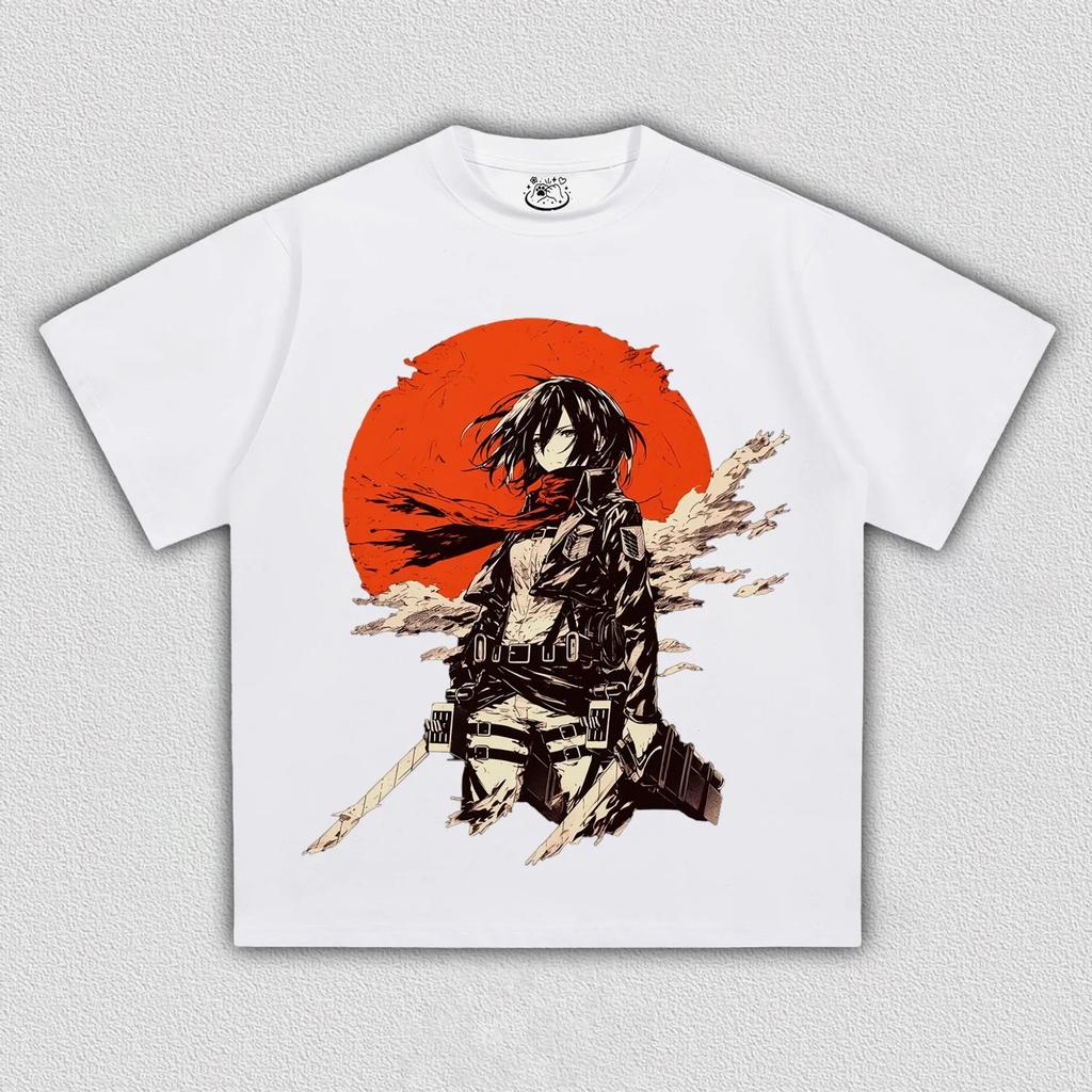 Animekaraktärer Mikasa Ackerman T-shirt Damer Herrar Attack on Titan Tryck Oversized Herr Dammode Streetwear hög kvalitet