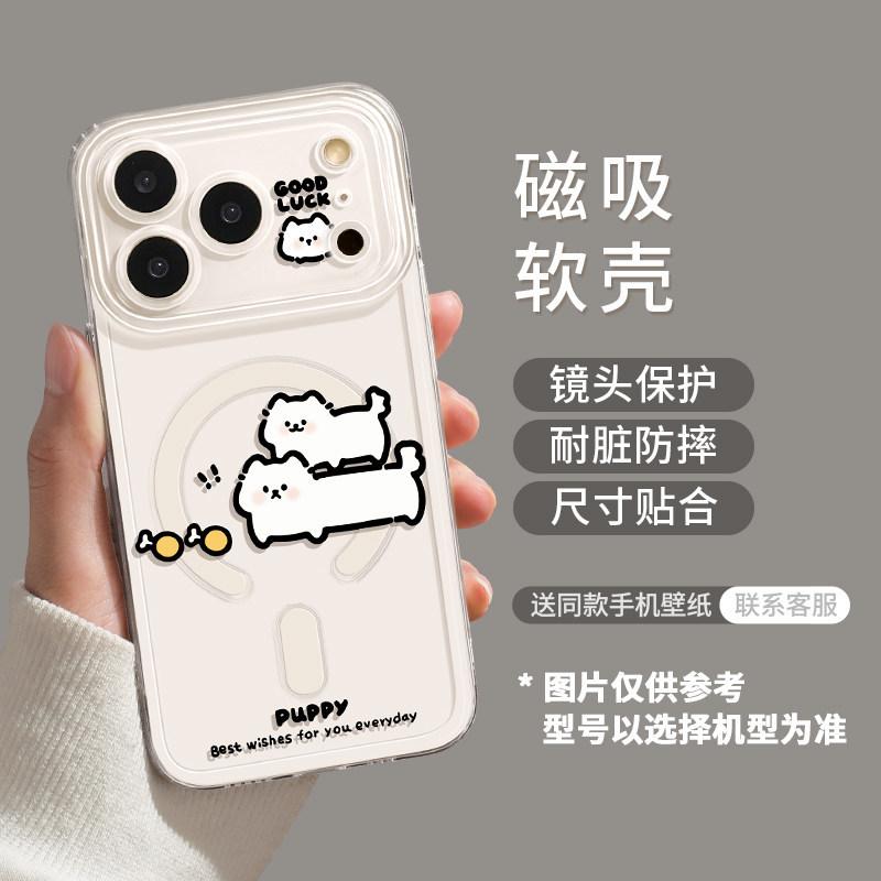Black Cat Magnetic Suction Model Is Suitable for Apple 17 with Bracket iPhone16promax Transparent 14 Soft 15 Cute Mobile Phone Case