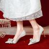 Fashion Women High Heel Shoes Elegant Fad Pointed Tip Fine High Heels Women Water Diamond  Pearl Bow Banquet Wedding Shoes Zapatos Mujer