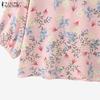 ZANZEA Blusa Estiva Casual da Donna a Girocollo a Maniche 3/4 Ampia con Stampa