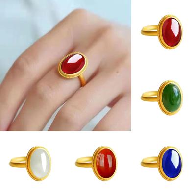 Natursteinring im ethnischen Stil, verstellbare Fingerringe, ovaler Edelsteinschmuck