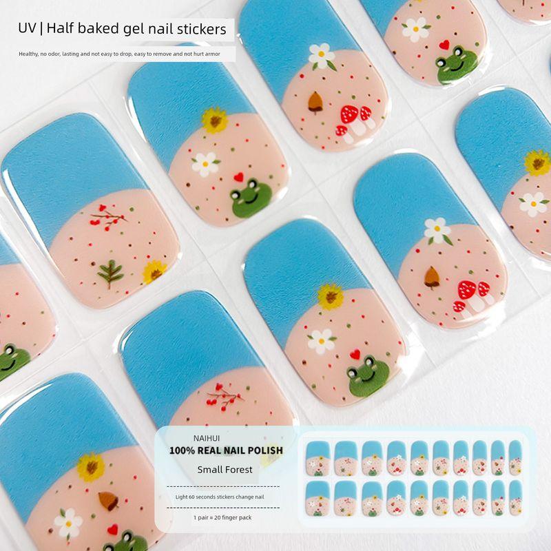 

Beauty Makeup Online Hot Instagram [Blue and White Diamond Plaid] Semi-Curing Nail Sticker Oil Film Glue Nail Stickers Semi-Transparent 3D Gel Small Forest [20 finger light]]