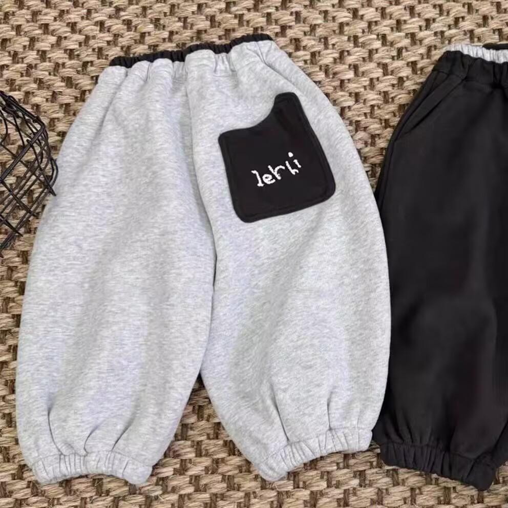Boys Fleece Lined Sweatpants for Autumn Winter Trendy Casual Trousers 80