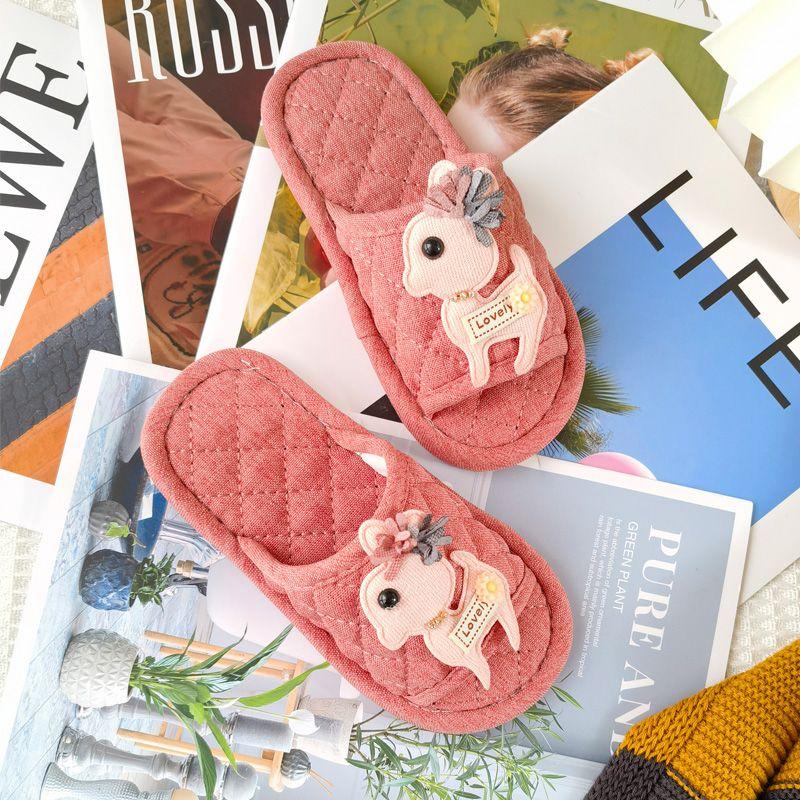 

Kids Cotton and Linen Fabric Spring and Autumn Non-Slip Floor Slippers Cartoon Fawn red (cloth base) 22-23 inner length 20cm