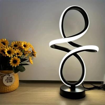 Modern LED Table Lamp Lines Black And White With Plug Lamp For Study Dressing Table Bedside Living Room Bar Indoor Decor Lights