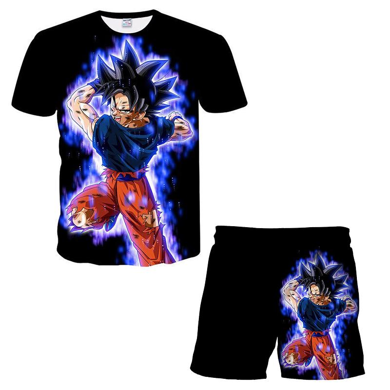Maglietta con cartone animato giapponese Dragon Ball Z per bambini, maglietta e pantaloncini, set da due pezzi per ragazzi estivi, maglietta+pantaloncini, pantaloni da spiaggia 150cm