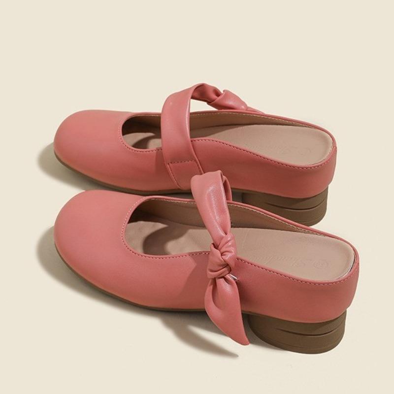 Cowhide version inner heightening bag head half slippers women's summer new wear thick heel with round head Mary Jane