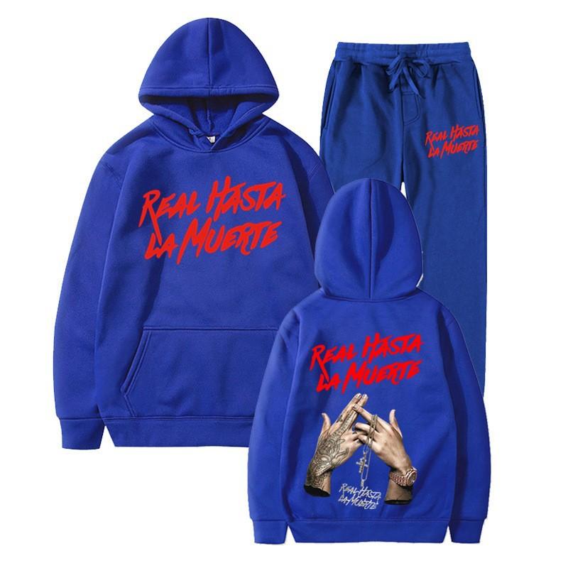 Cross-border new Real Hasta La Muerte letter print men's and women's same sweater hoodie set