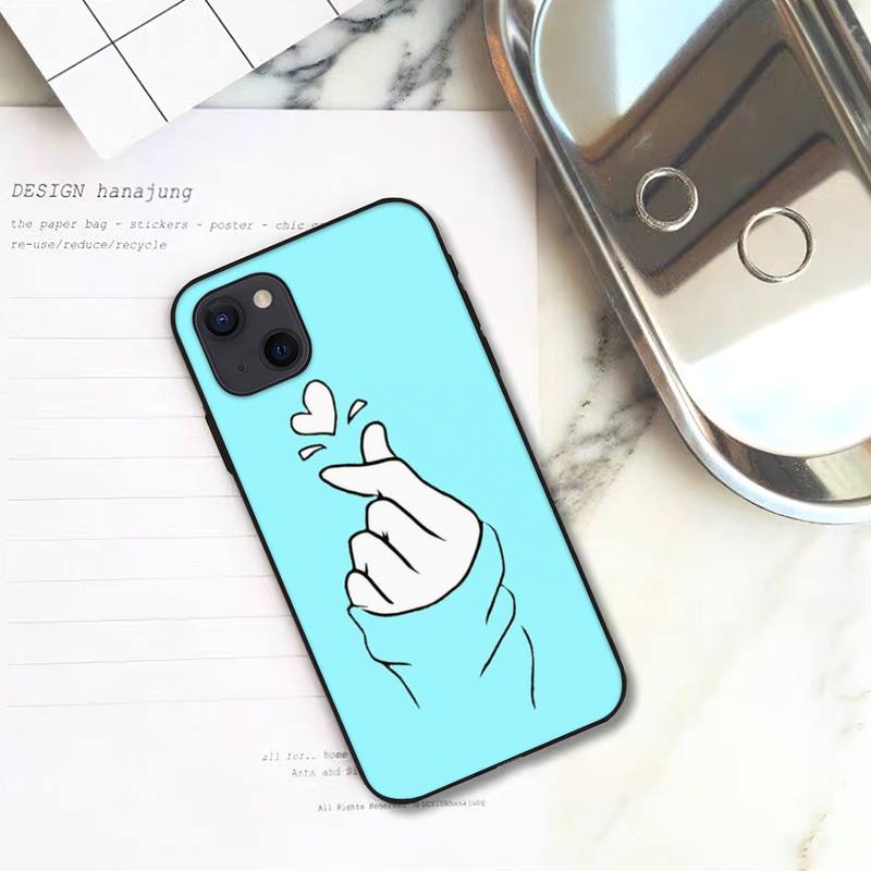 Love On the Finger Kpop Heart  Phone Case For iPhone 11 12 Mini 13 14 Pro XS Max X 8 7 6s Plus 5 SE XR Shell