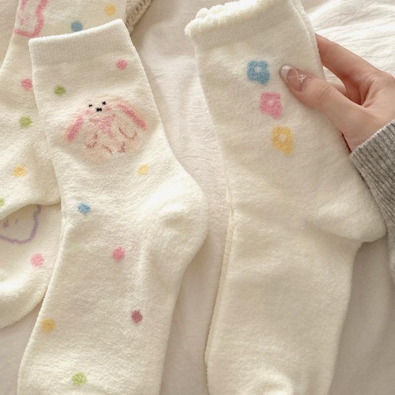 Ladies Autumn and Winter Thickened Cartoon Home Cute Furry Warm Sleep Tube Socks