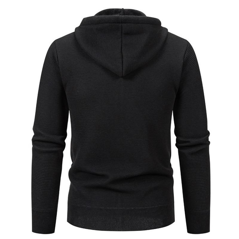 Men S Solid Color Hooded Fleece Knit Cardigan Autumn Winter Casual Coat