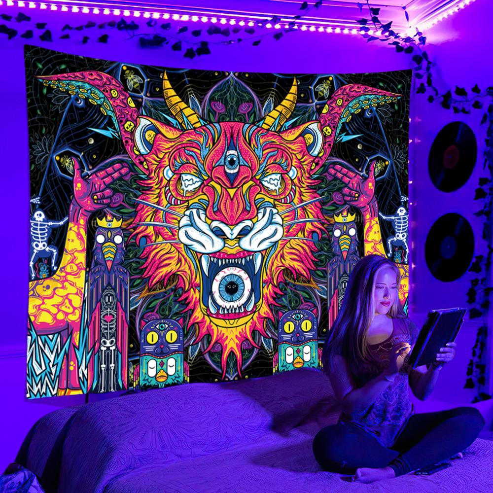 Black Light Tapestry UV Reactive Psychedelic Wall Hanging Dj Background  for Bedroom Dorm Indie Room Decor