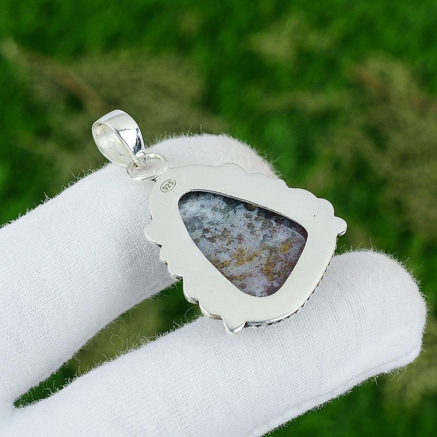 Natural Solar Moss Agate Gemstone Jewelry 925 Sterling Silver Pendant For Girls