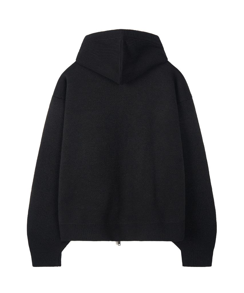 Excontainer Jacquard Two-Way Hooded Knit Zip-Up (Black)