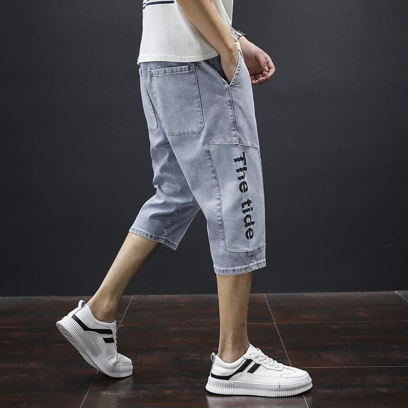 Denim Cropped Pants Herren Sommer Dünne Lose Gerade Große Größe Hosen