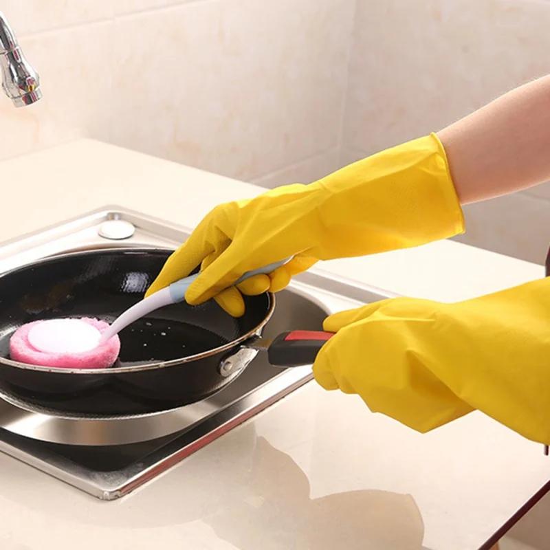 1-Pair Reusable Household Gloves, Rubber Dishwashing Gloves, Extra Thickness, Long Sleeves, Kitchen Cleaning, Working, Painting