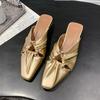 Fashion Women Slippers Square Toe Heeled Sandals Mules Shoes Woman 2025 Trend Designer Dress Pumps Summer Soft Leather Slides Plus Size