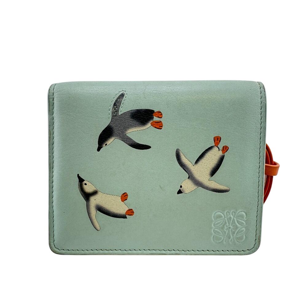

LOEWE Compact wallet anagram leather Bifold Wallet blue leather Women Used
