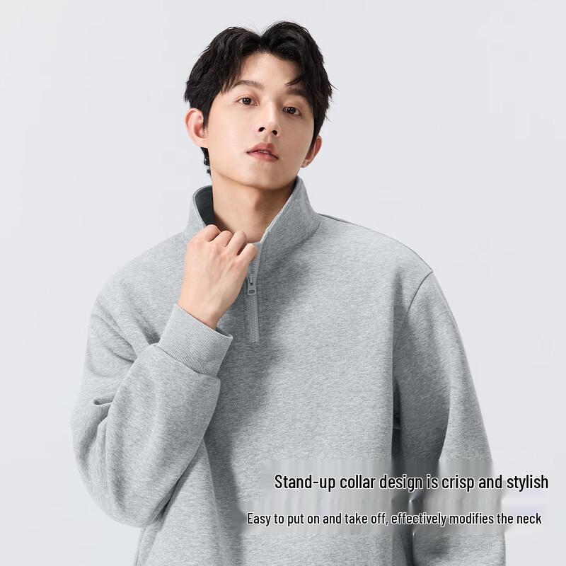 MINISO Men's Half-Zip Stand-Collar Heavyweight Loose Fit Casual Sweatshirt