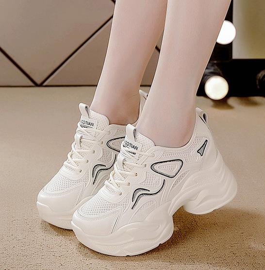 Fashion 9cm Height Increasing Shoes Women Summer Air Mesh Breathable Wedges Chunky Platform Hidden Heel Casual Sneakers Ladies