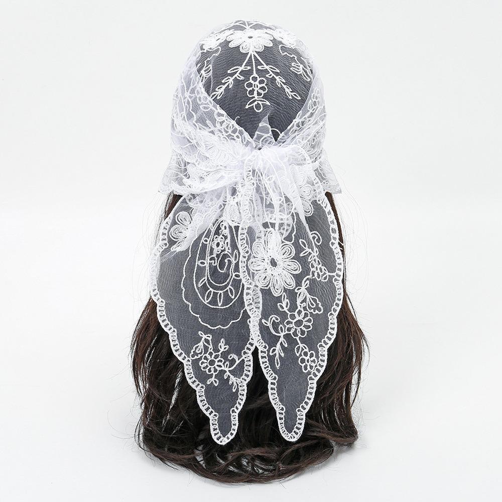 Vintage Bandanas for Women Cute Triangle Head Scarf Lace Flower Hair Scarf Headband  Pastoral Style