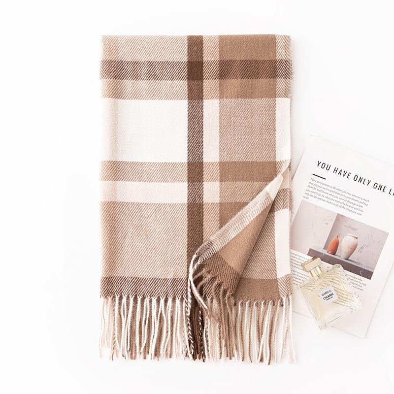 Large size plaid imitation cashmere scarf, versatile in autumn and winter, warm student couple scarf, men's advanced sense