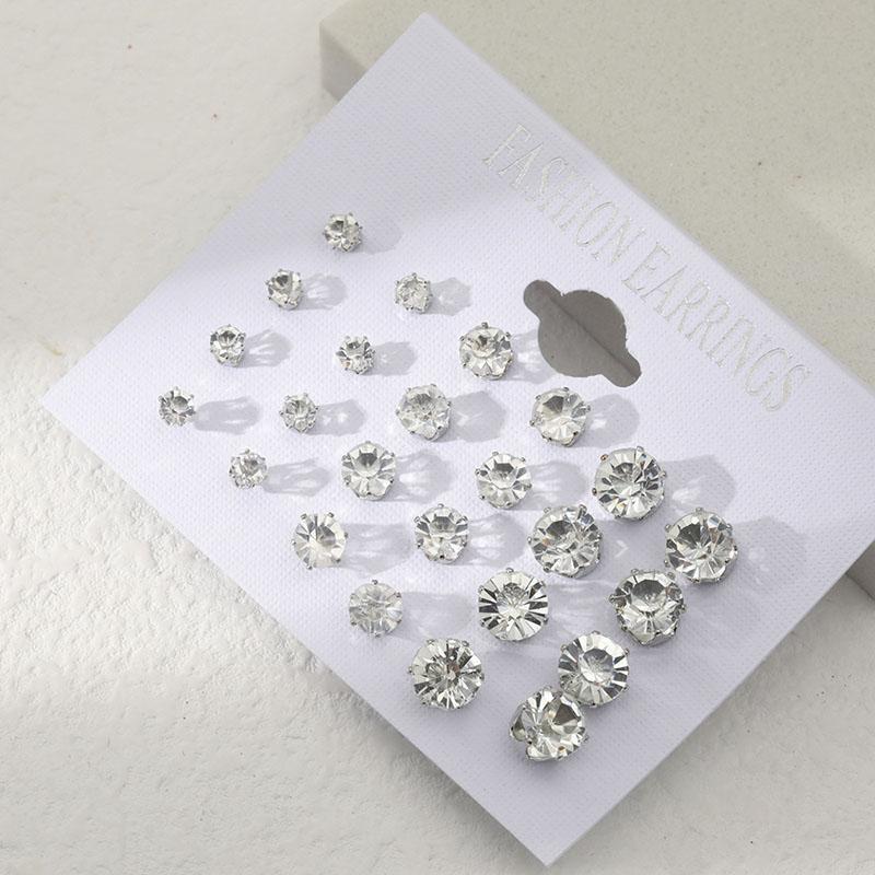12 Pair/Pack New White Shiny Wedding Stud Earrings Set For Women Men Crystal Jewelry Accessories Jewelry Earrings