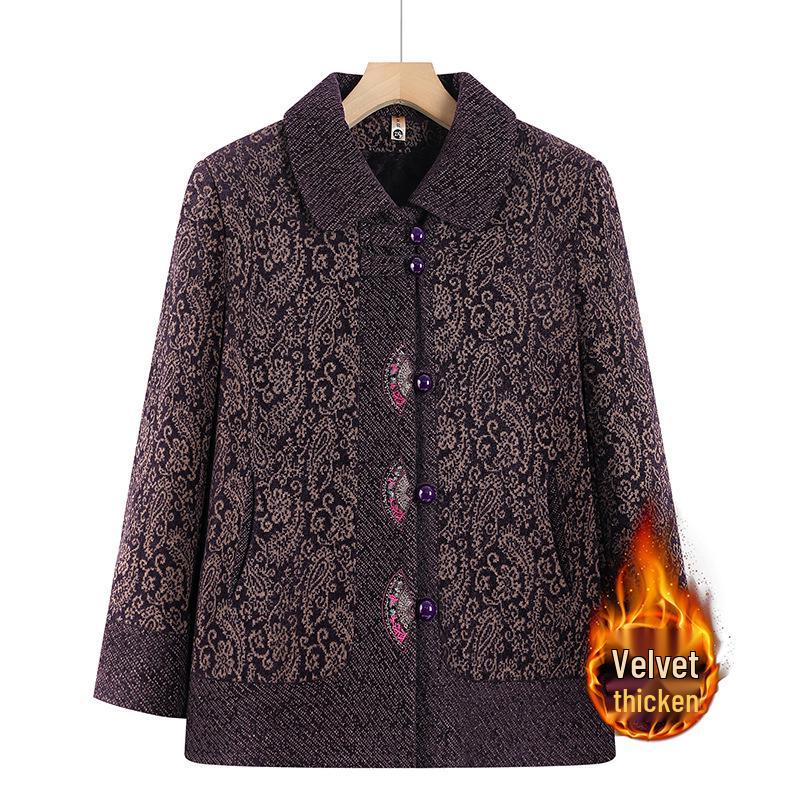 Women s Winter Woolen Coat for Elderly - Plus Velvet, Thickened Top for Grandma 4XL фиолетовый