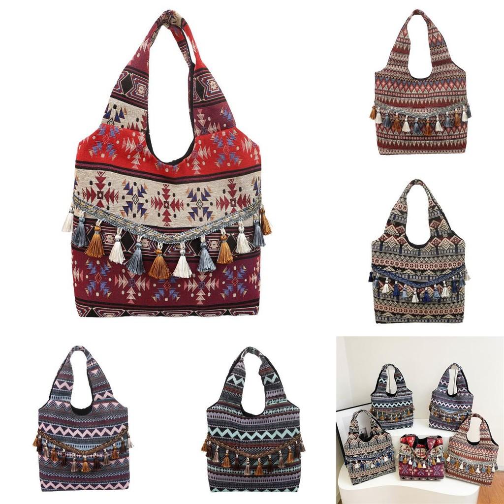 Vintage Ethnic Style Womens Shoulder Bag With Suede Tassels For Daily Use