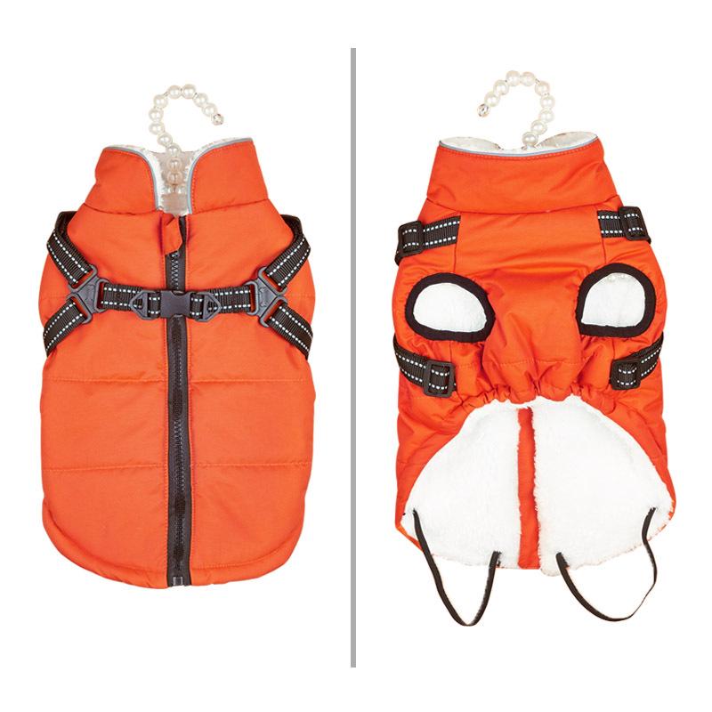 Warm Reflective Dog Coat with Harness - Thickened Cotton for Autumn/Winter
