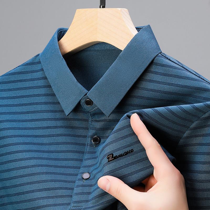 Pánské tričko s krátkým rukávem High-End Pánská ležérní pruhovaná polokošile pro střední věk Pánské oblečení s polovičním rukávem