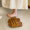 One-word slippers women's fashion versatile outer wear 2025 summer new hollow Roman sandals women's thick-soled bag head slippers