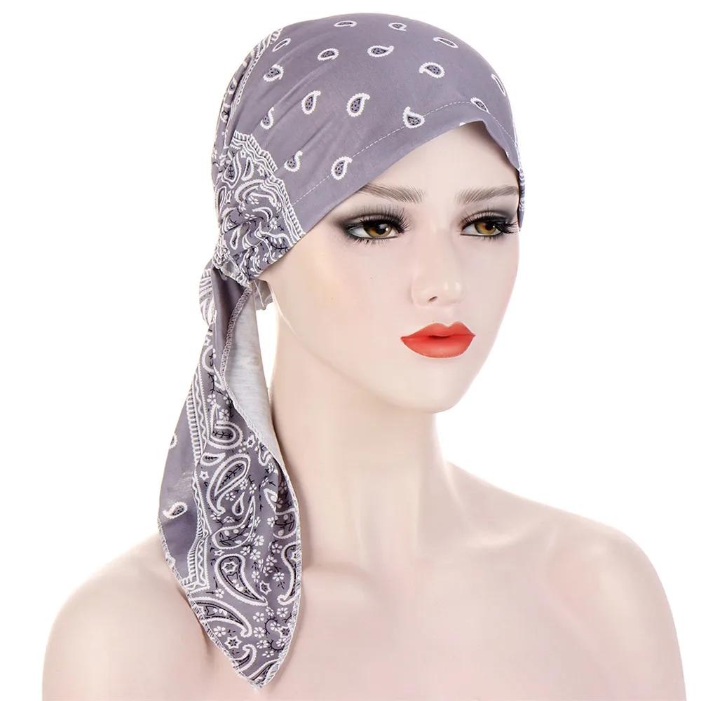 New Muslim Inner Hijab Turban Women Pre-Tied Cap Long Tail Headscarf Wrap Beanies Bonnet Head Scarf Stretch Headwear Ninja Hat