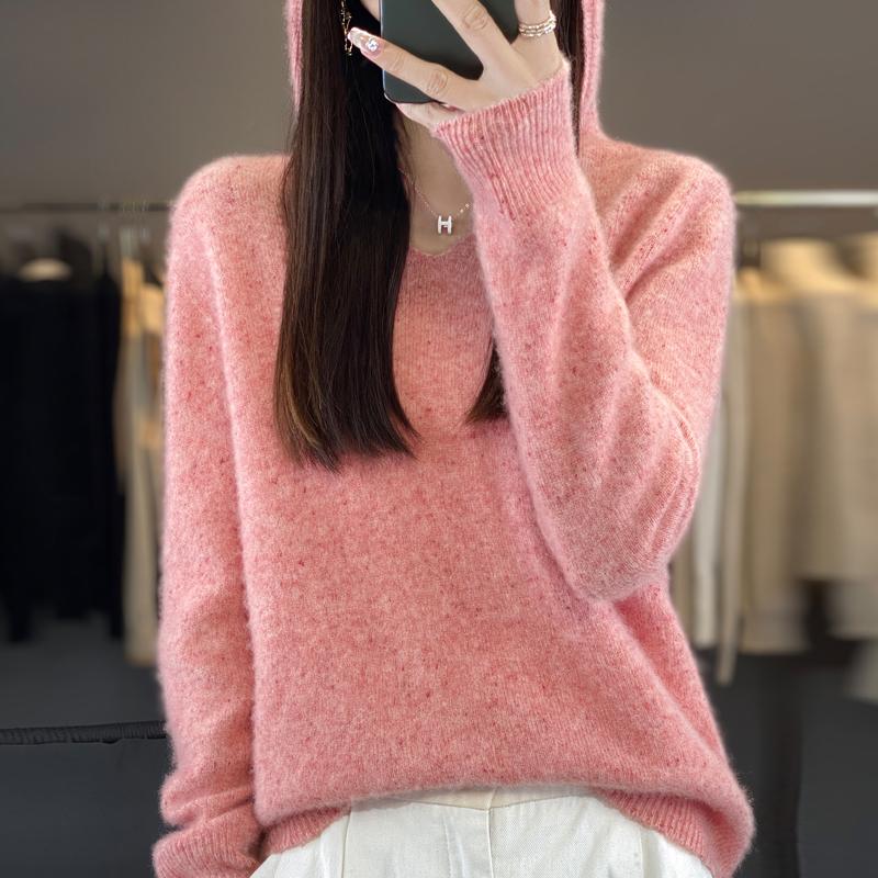 Damer Strikket Hettegenser 100% Ull Genser MODERN NEW SAGA Vinter Strikket Pullover Genser Myke Varme Ullgensere Jumper Strikket Topp