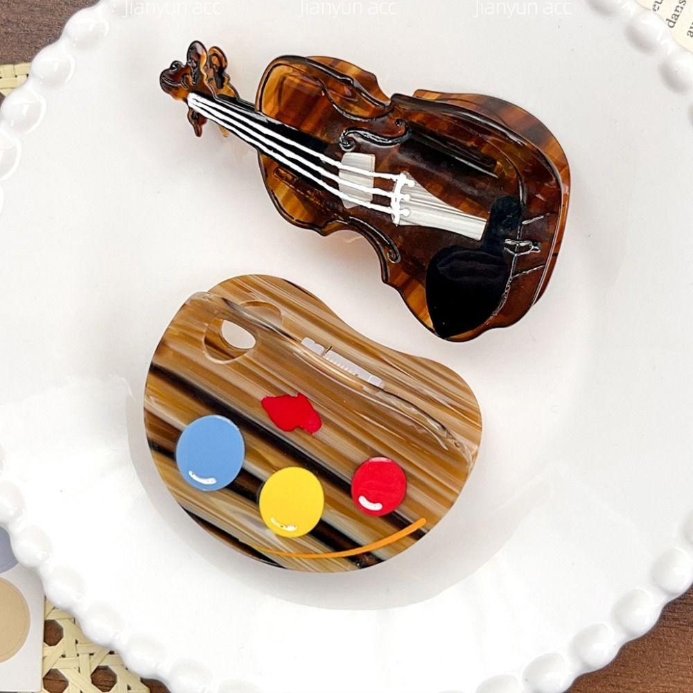 Brown Violin Shape Hair Claw Color Palette French Shark Clip Elegant Acetic Acid Hair Claw  Girls