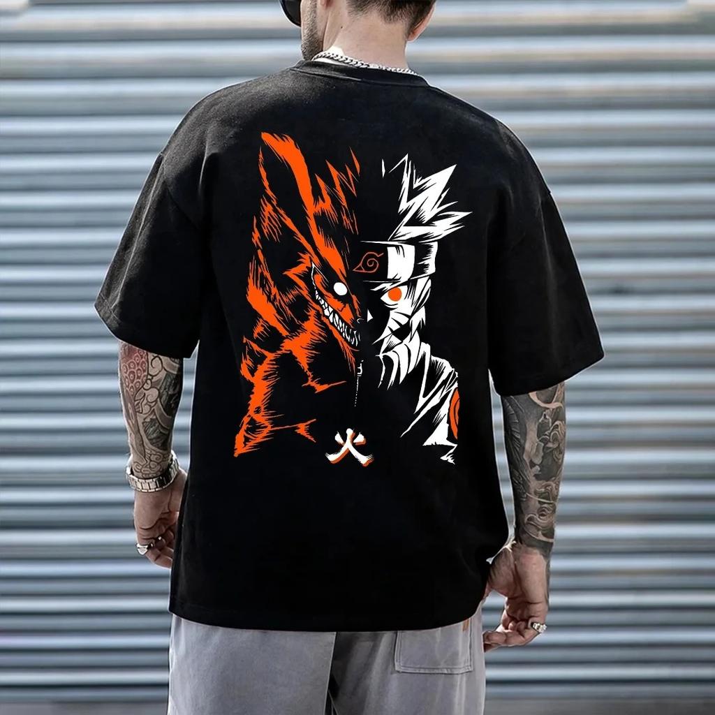 Naruto Animation Derivatives Men's Summer Oversized T-Shirt Streetwear Totsugeki No Jutsu Casual Round Neck Short Sleeve Tee